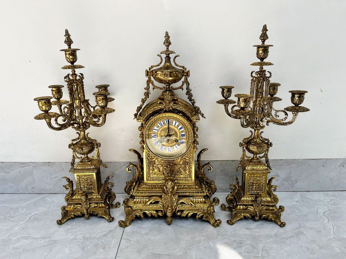 Bộ đồng hồ chân nến Pháp, cao 49cm – ảnh 1