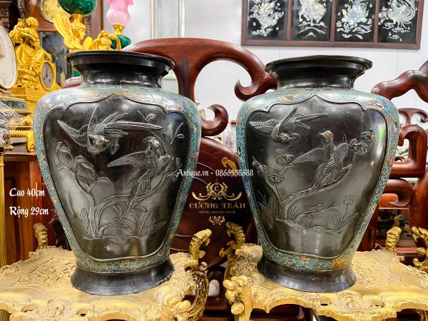 Cặp bình đồng pháp lam – ảnh 1