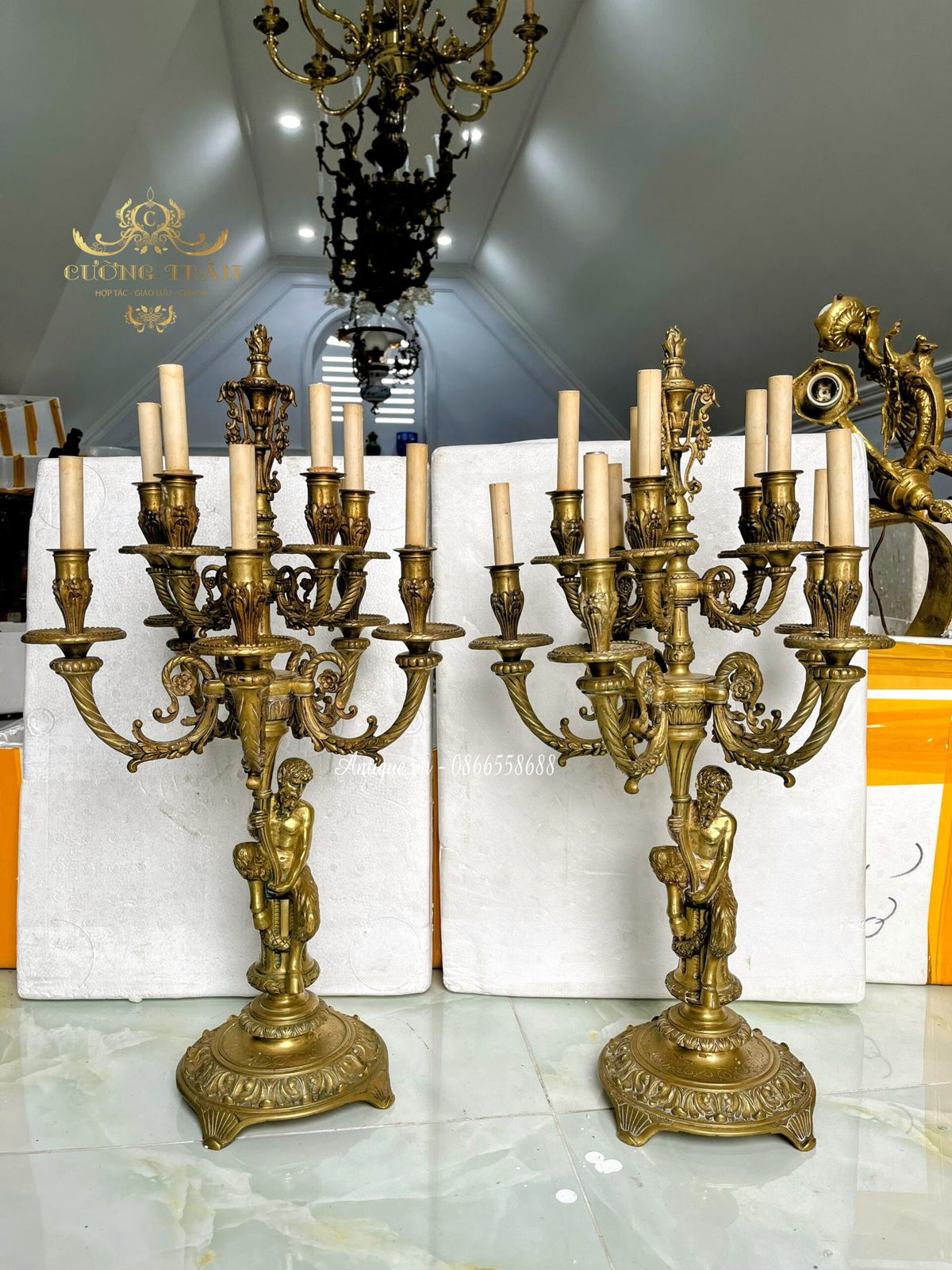 Cặp chân nến điện đồng cổ Pháp – ảnh 2