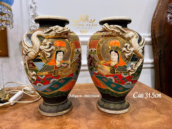 Cặp bình Satsuma, cao 31.5cm – ảnh 1