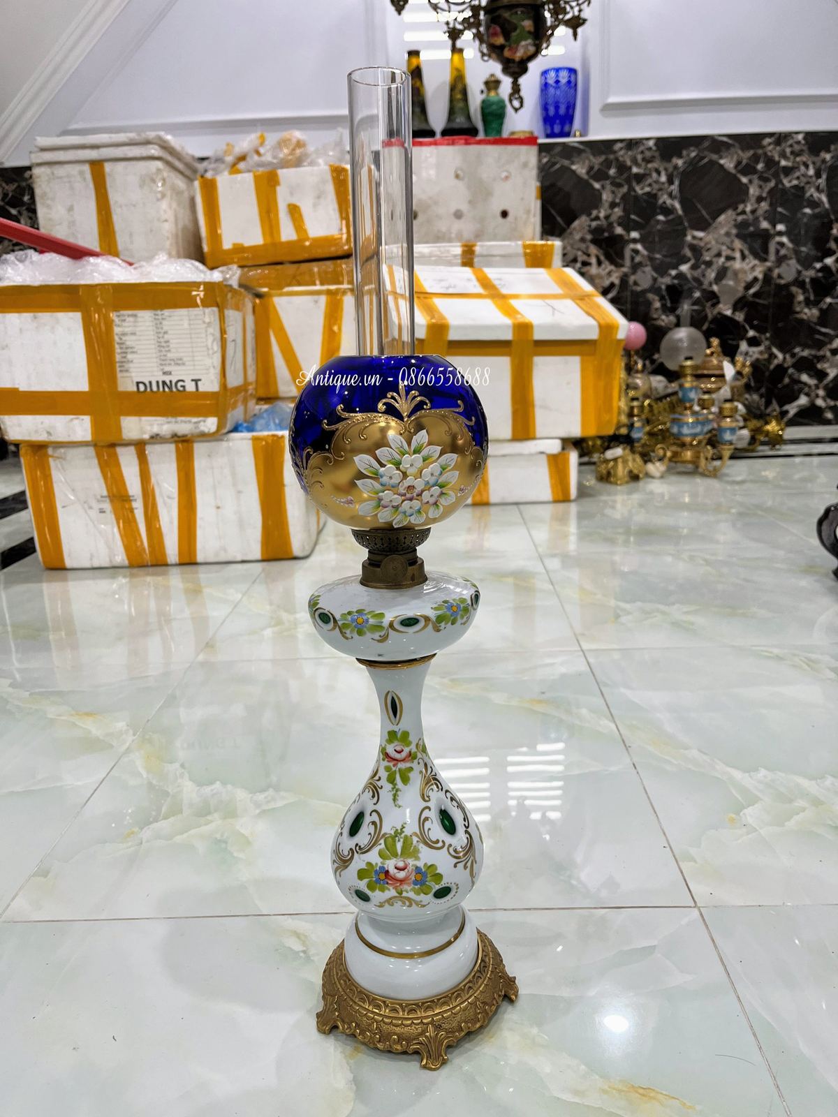 Đèn dầu pha lê Séc, cao 61.5cm – ảnh 1