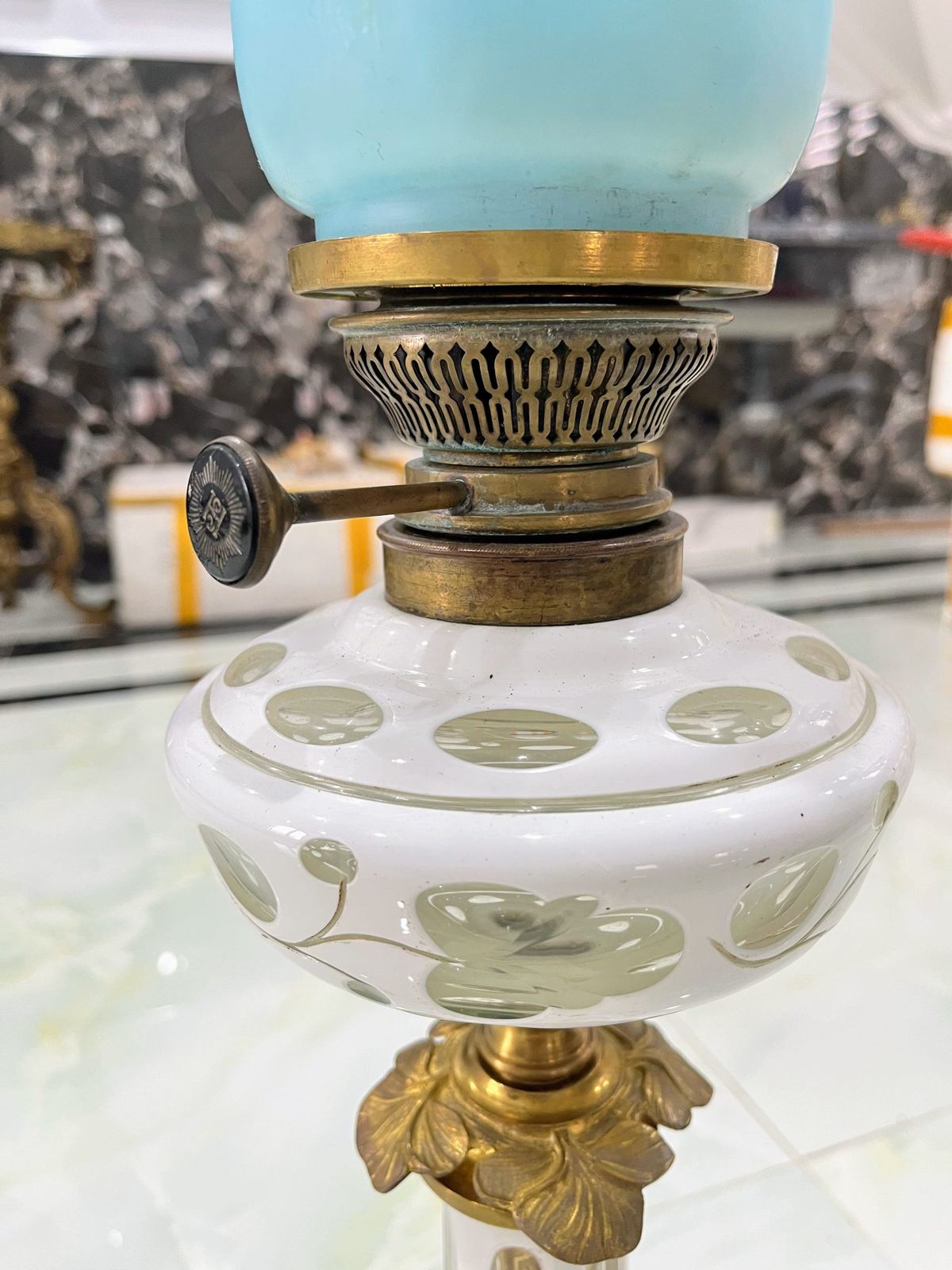 Đèn dầu pha lê Pháp, cao 75.5cm – ảnh 3