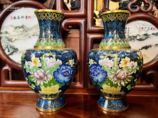 Cặp bình pháp lam đồng, cao 38.5cm – ảnh 1