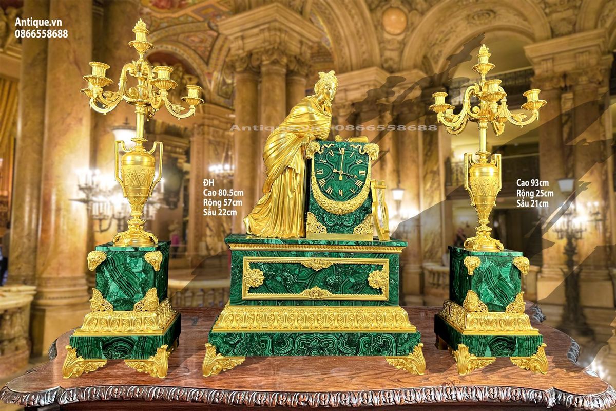 Bộ đồng hồ chân nến Malachite – ảnh 1