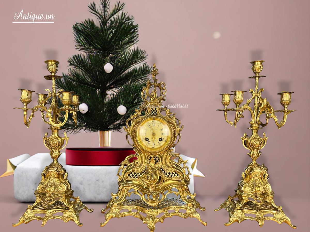 Bộ đồng hồ chân nến Pháp, cao 48cm – ảnh 1