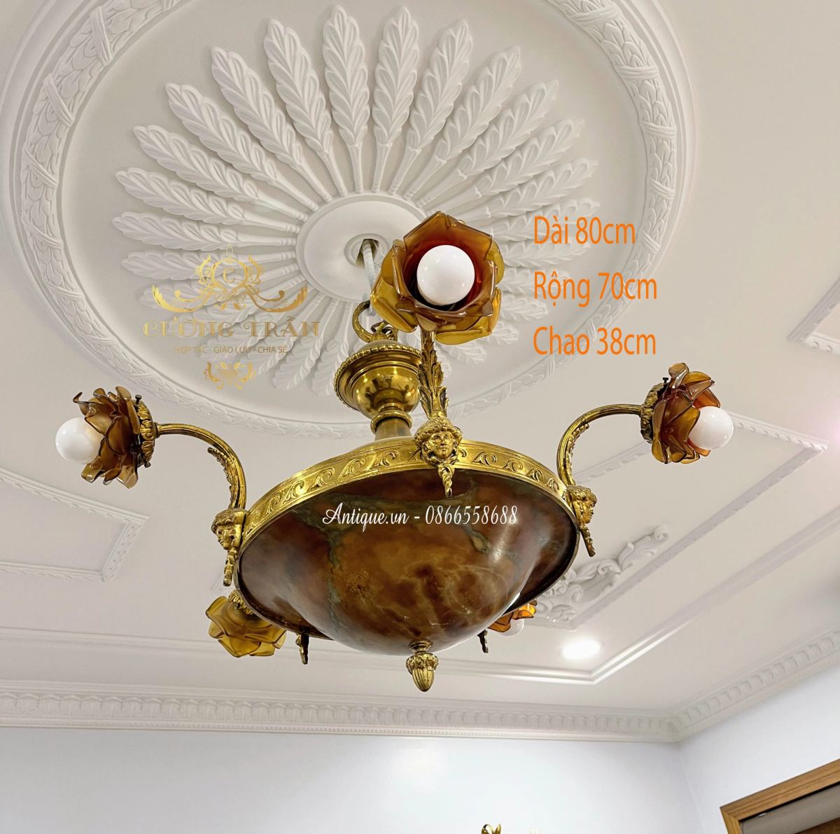 Đèn chùm chao đá Pháp, dài 80cm – ảnh 3