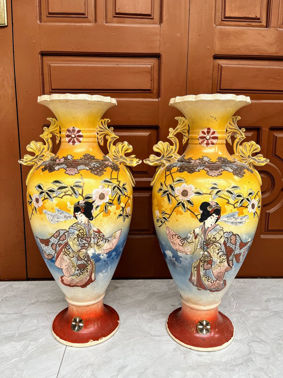 Cặp bình satsuma Nhật Bản, cao 65.5cm – ảnh 2