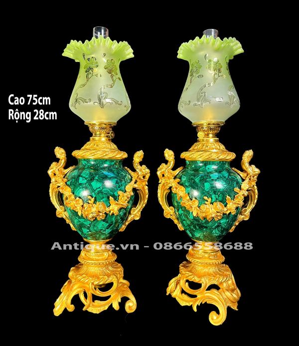Cặp đèn dầu Malachit Pháp – ảnh 1