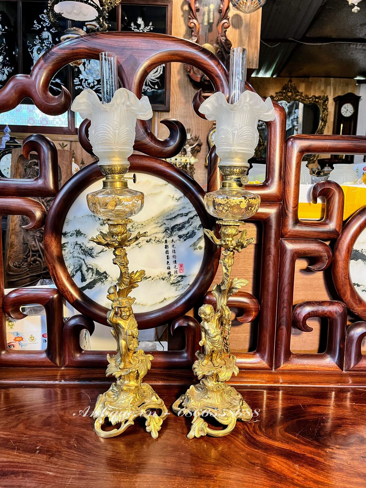 Cặp đèn dầu tượng Pháp, cao 67cm – ảnh 1