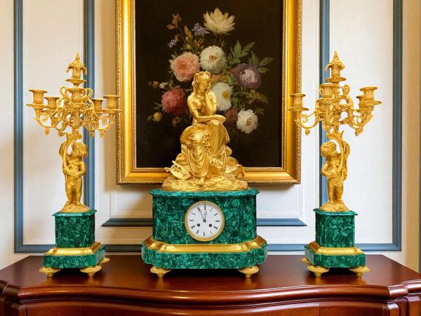 Bộ đồng hồ tượng malachite – ảnh 1