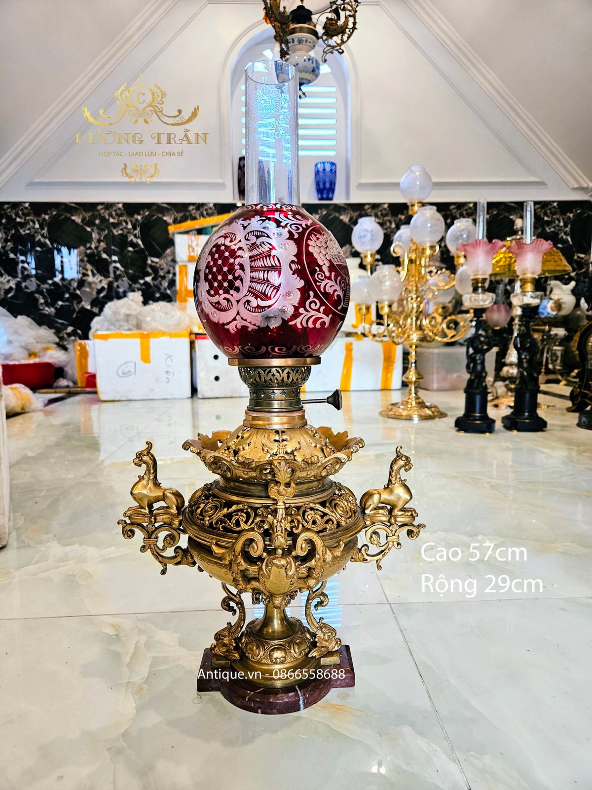 Đèn dầu Pháp, cao 57cm – ảnh 1
