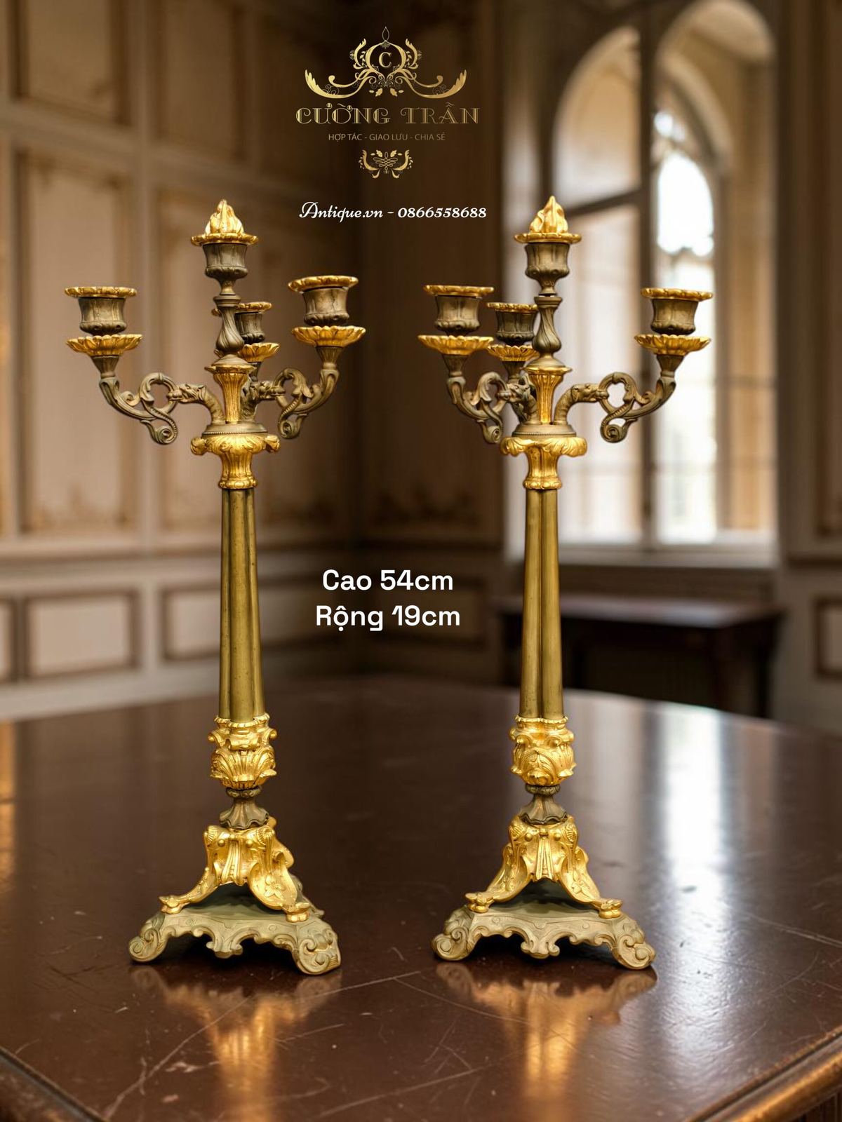 Cặp chân nến cổ Pháp, cao 54cm – ảnh 1