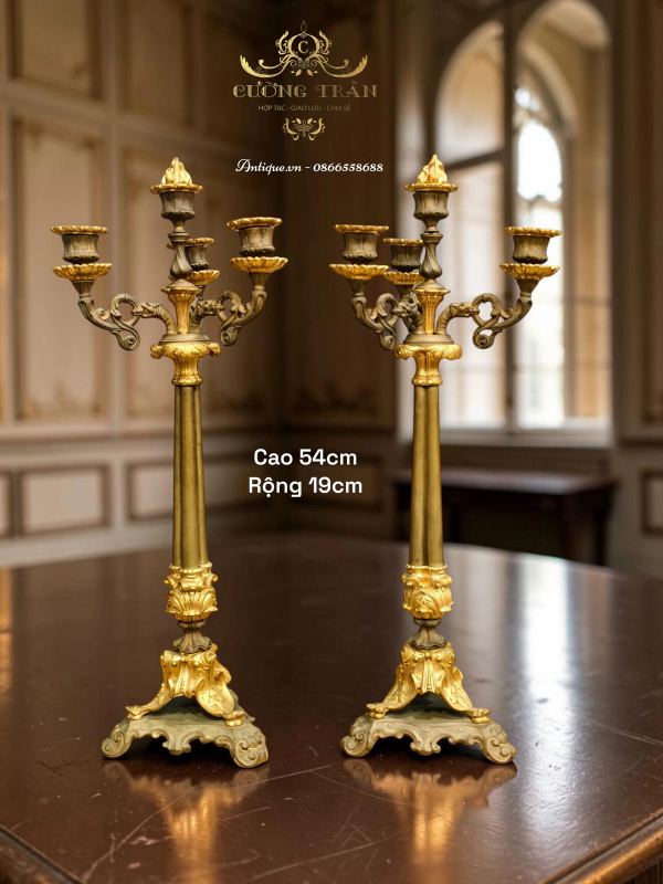 Cặp chân nến cổ Pháp, cao 54cm – ảnh 1