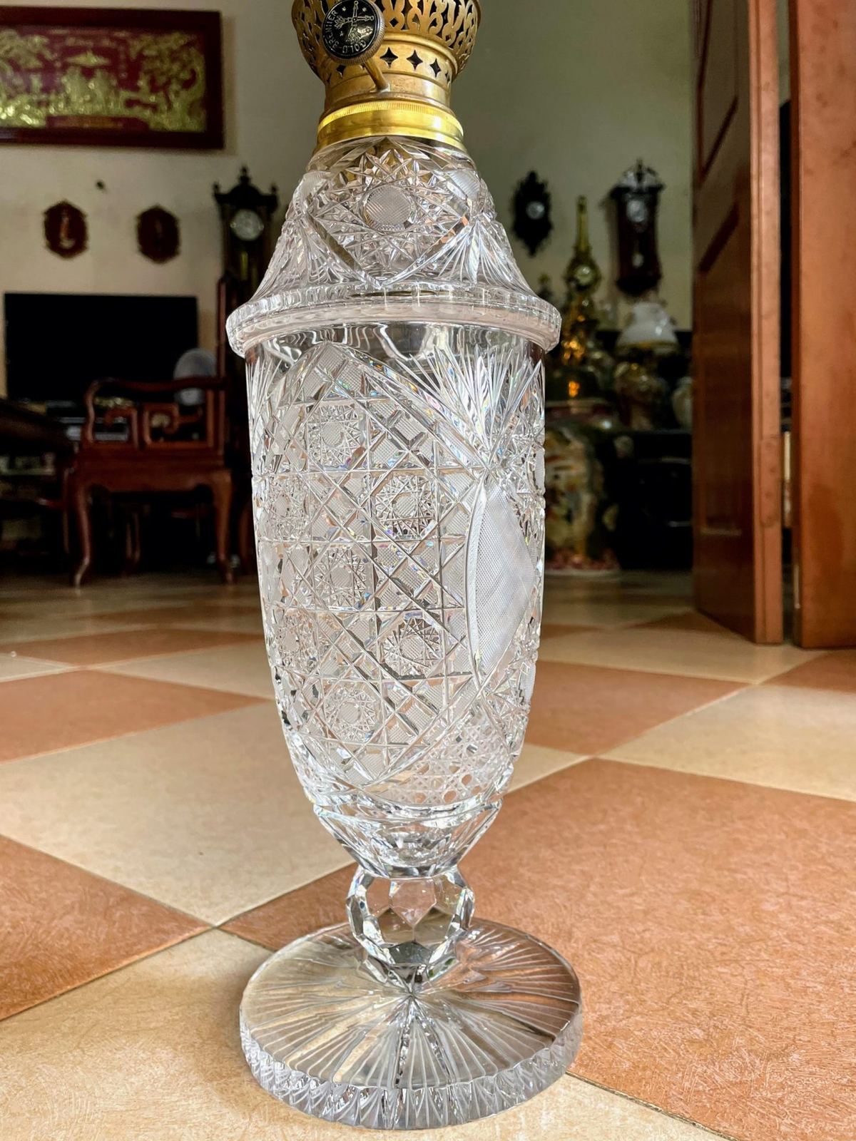 Đèn dầu pha lê Pháp, cao 69cm – ảnh 2