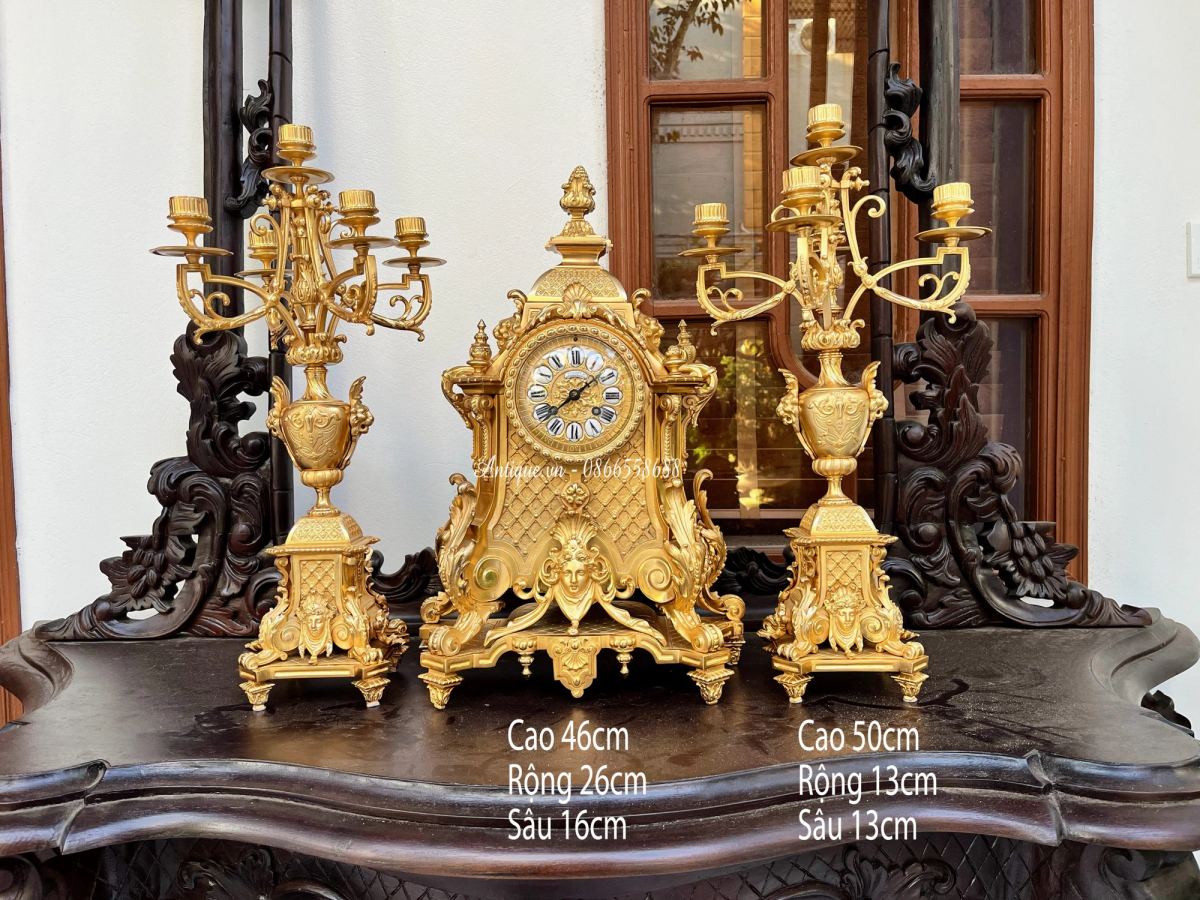 Bộ đồng hồ chân nến Pháp, cao 47cm – ảnh 1