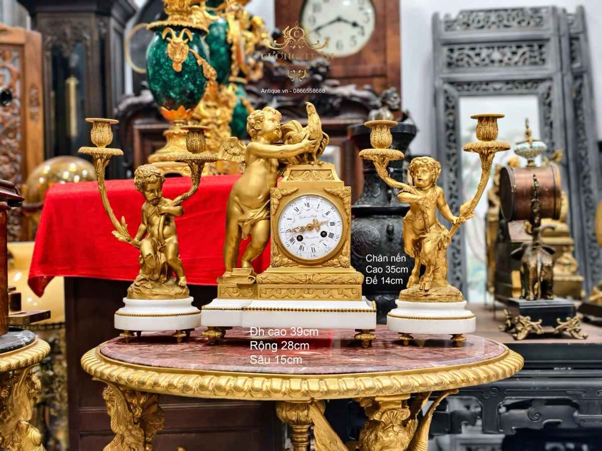 Bộ đồng hồ chân nến Pháp, cao 39cm – ảnh 2