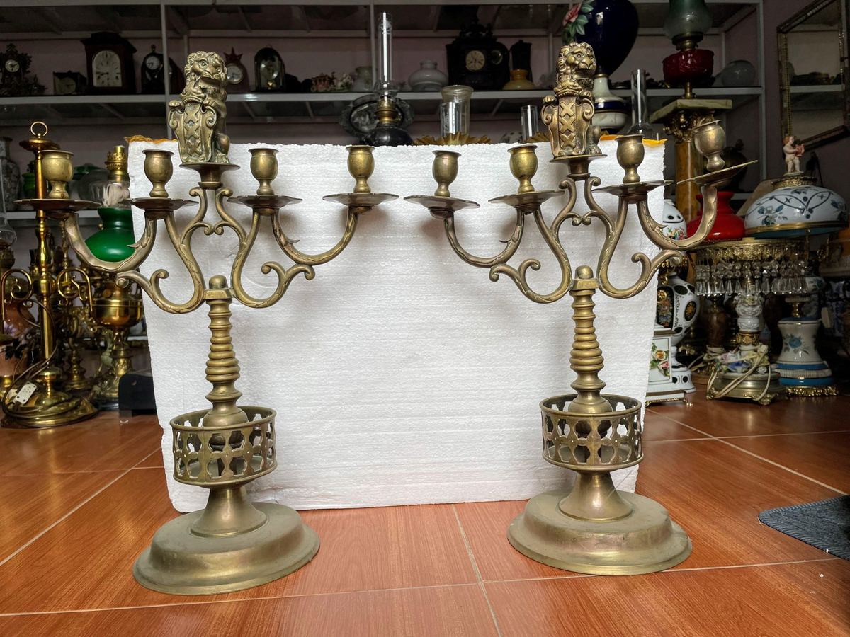 Cặp chân nến đồng Pháp, cao 53.5cm – ảnh 1