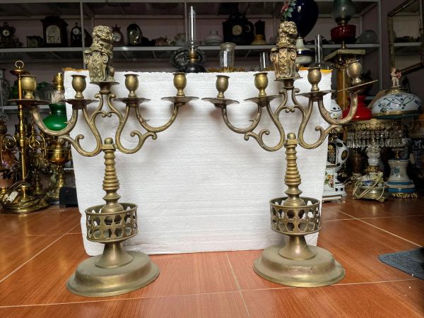 Cặp chân nến đồng Pháp, cao 53.5cm – ảnh 1