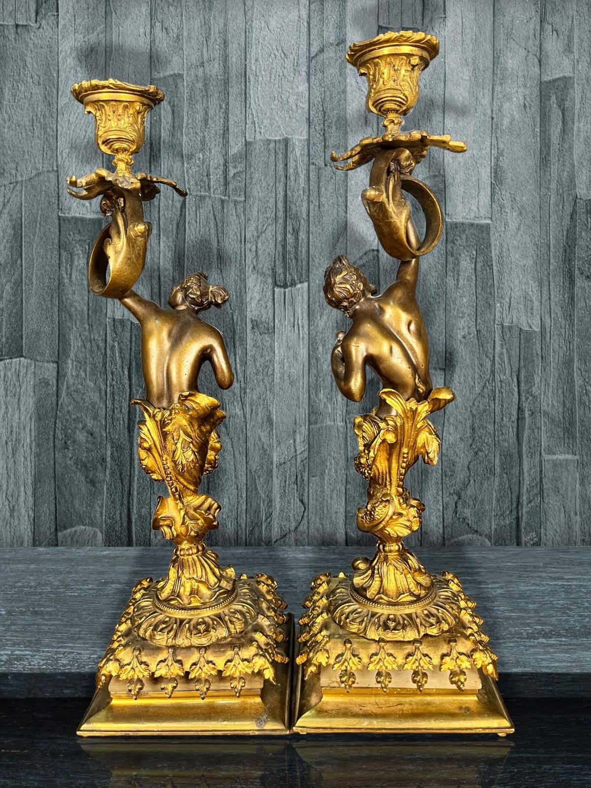 Cặp chân nến cổ Pháp, cao 37cm – ảnh 6