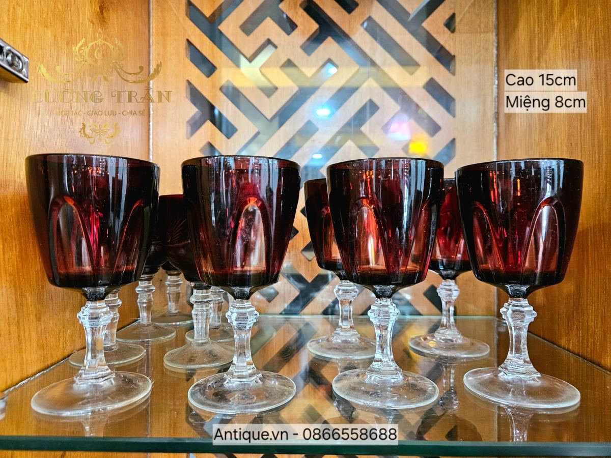 Bộ ly pha lê gồm 6 chiếc màu hổ phách mài thủ công – ảnh 1