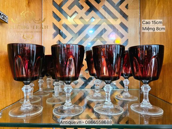 Bộ ly pha lê gồm 6 chiếc màu hổ phách mài thủ công – ảnh 1