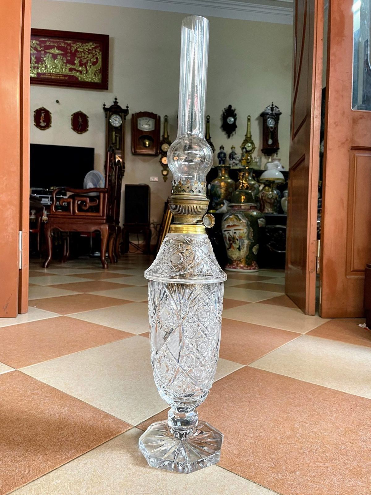 Đèn dầu pha lê Pháp, cao 66.5cm – ảnh 1