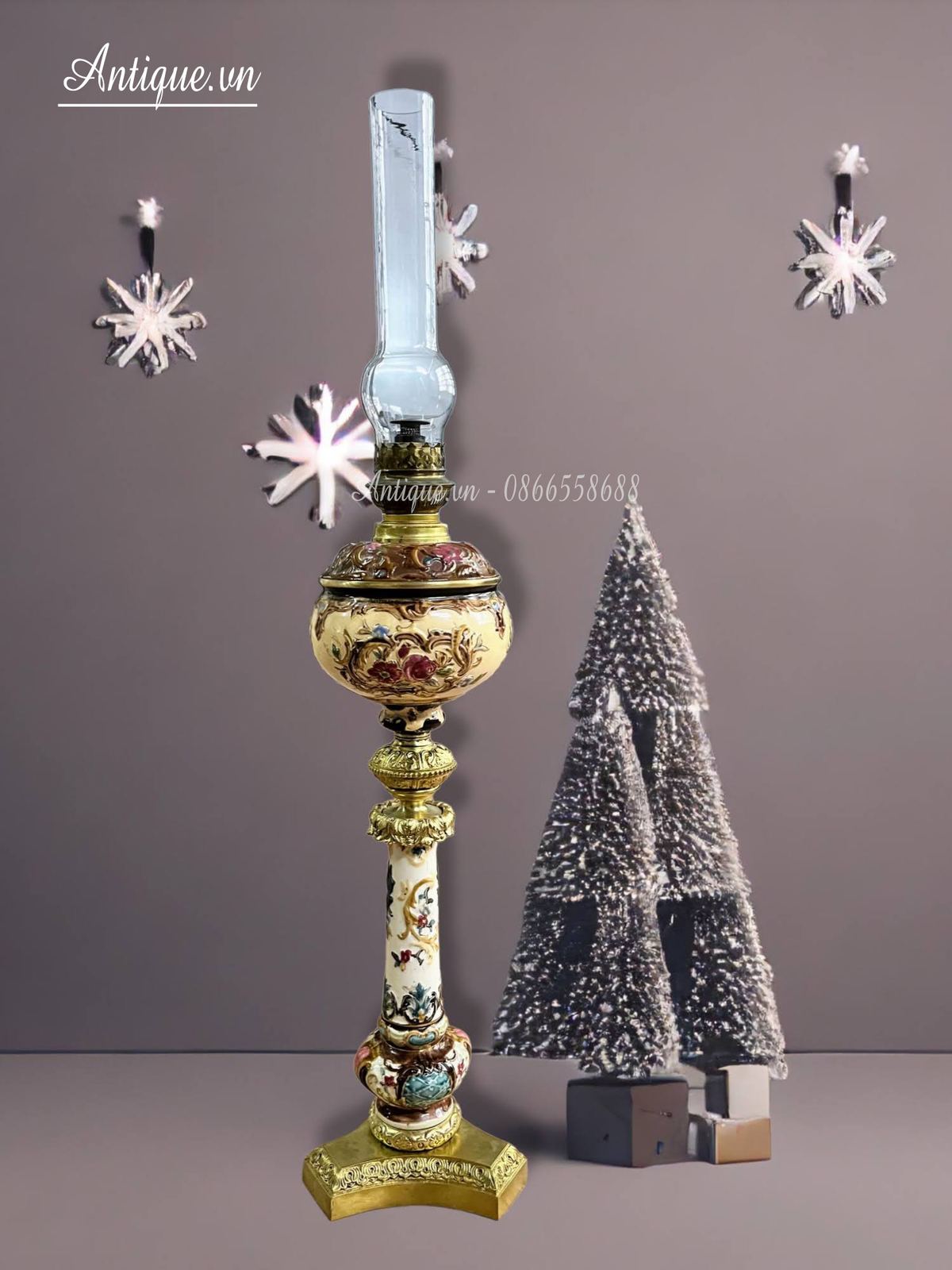 Đèn dầu sứ Pháp, cao 84cm – ảnh 1