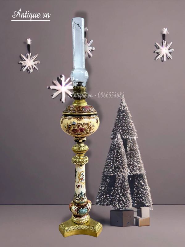Đèn dầu sứ Pháp, cao 84cm – ảnh 1