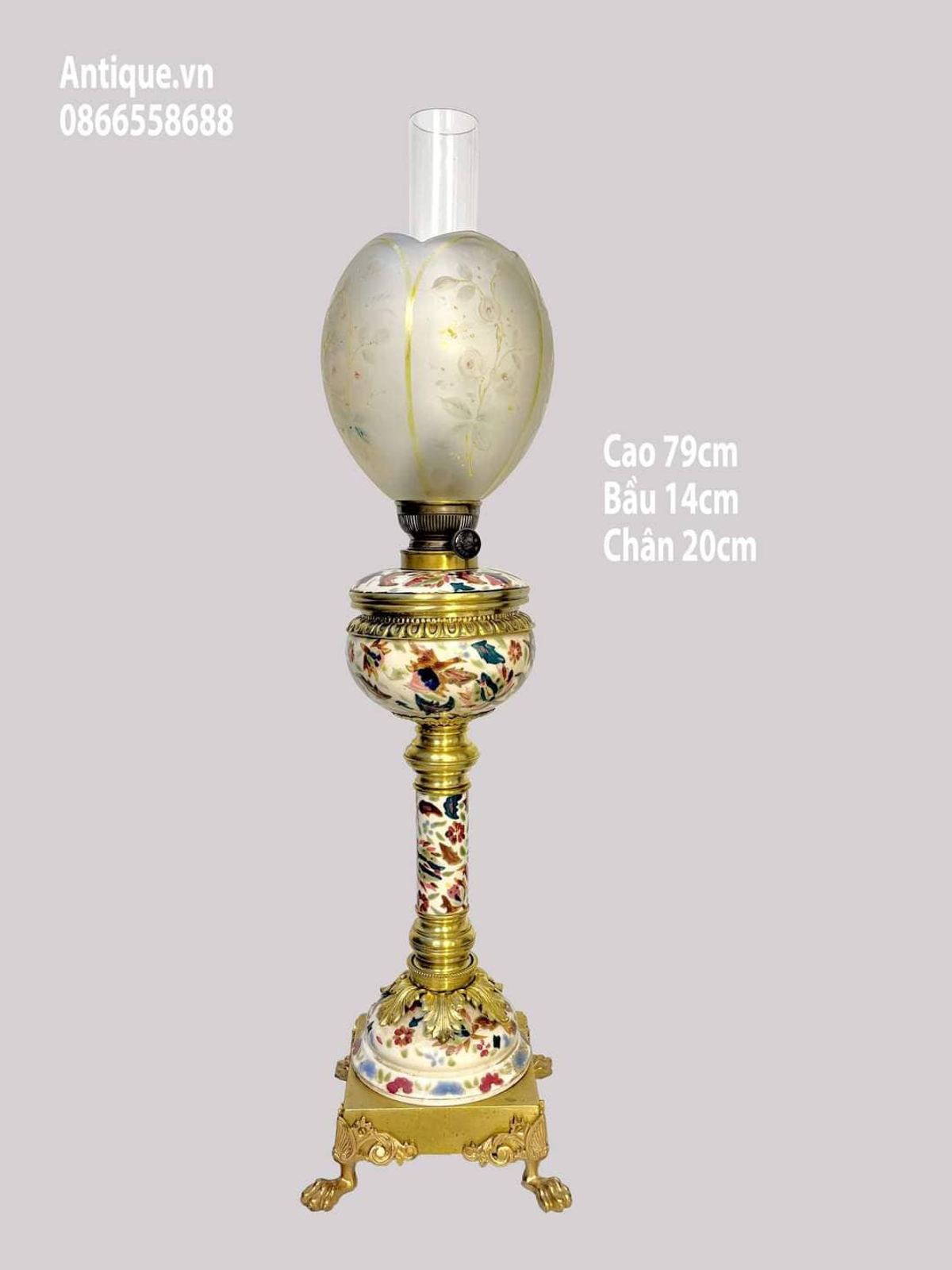 Đèn dầu sứ Pháp, cao 79cm – ảnh 1