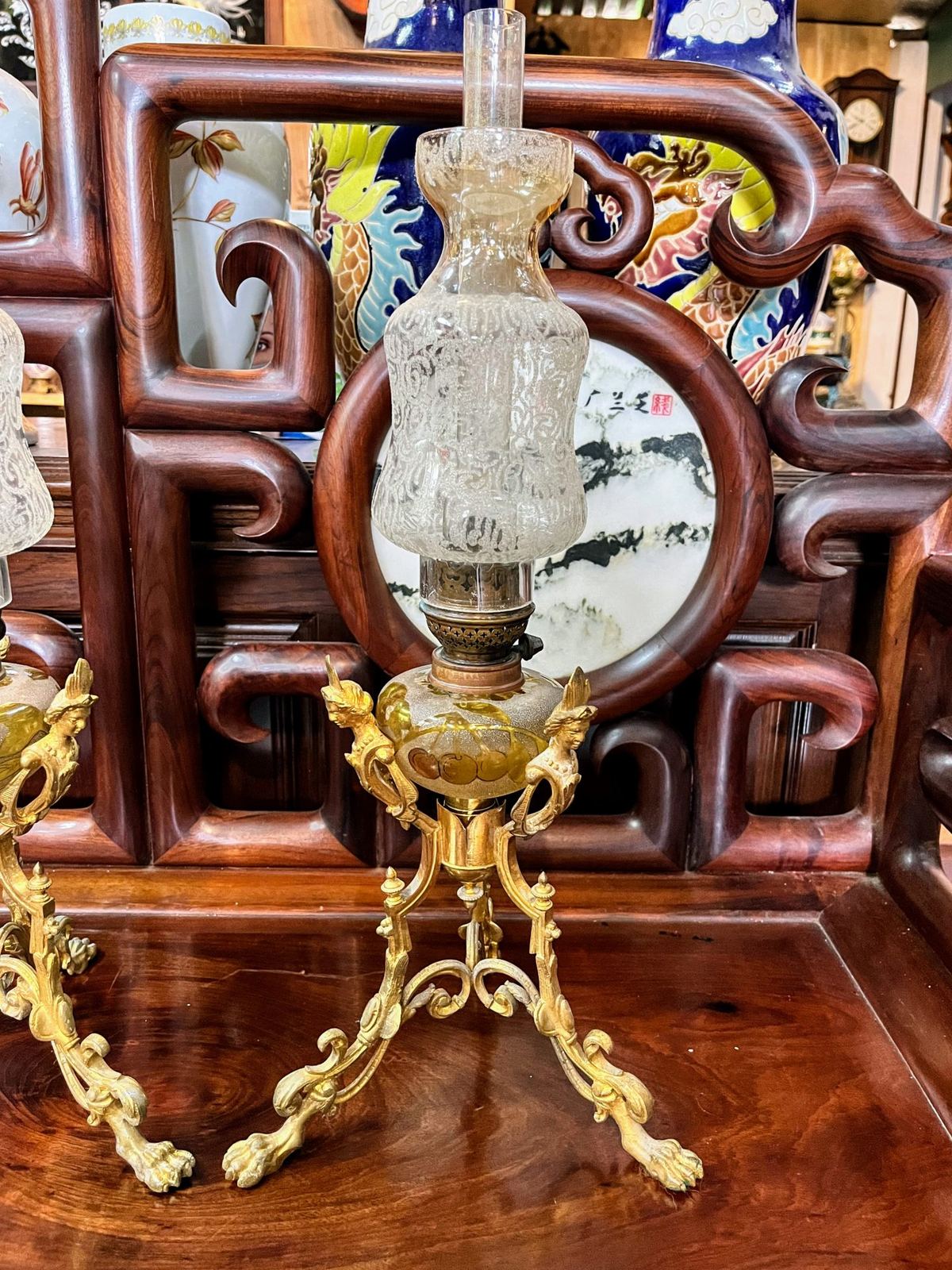 Cặp đèn dầu 3 chân Pháp – ảnh 2