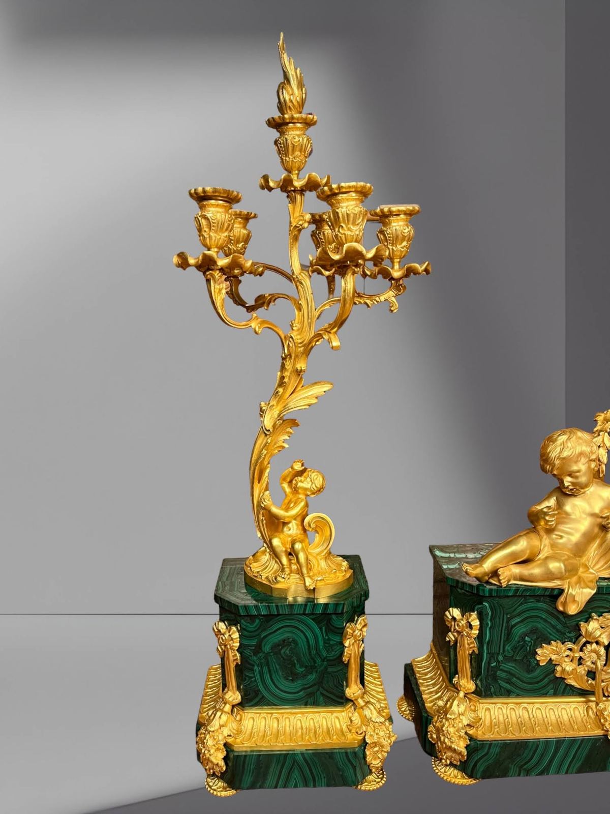 Bộ đồng hồ chân nến Pháp, cao 47cm – ảnh 7