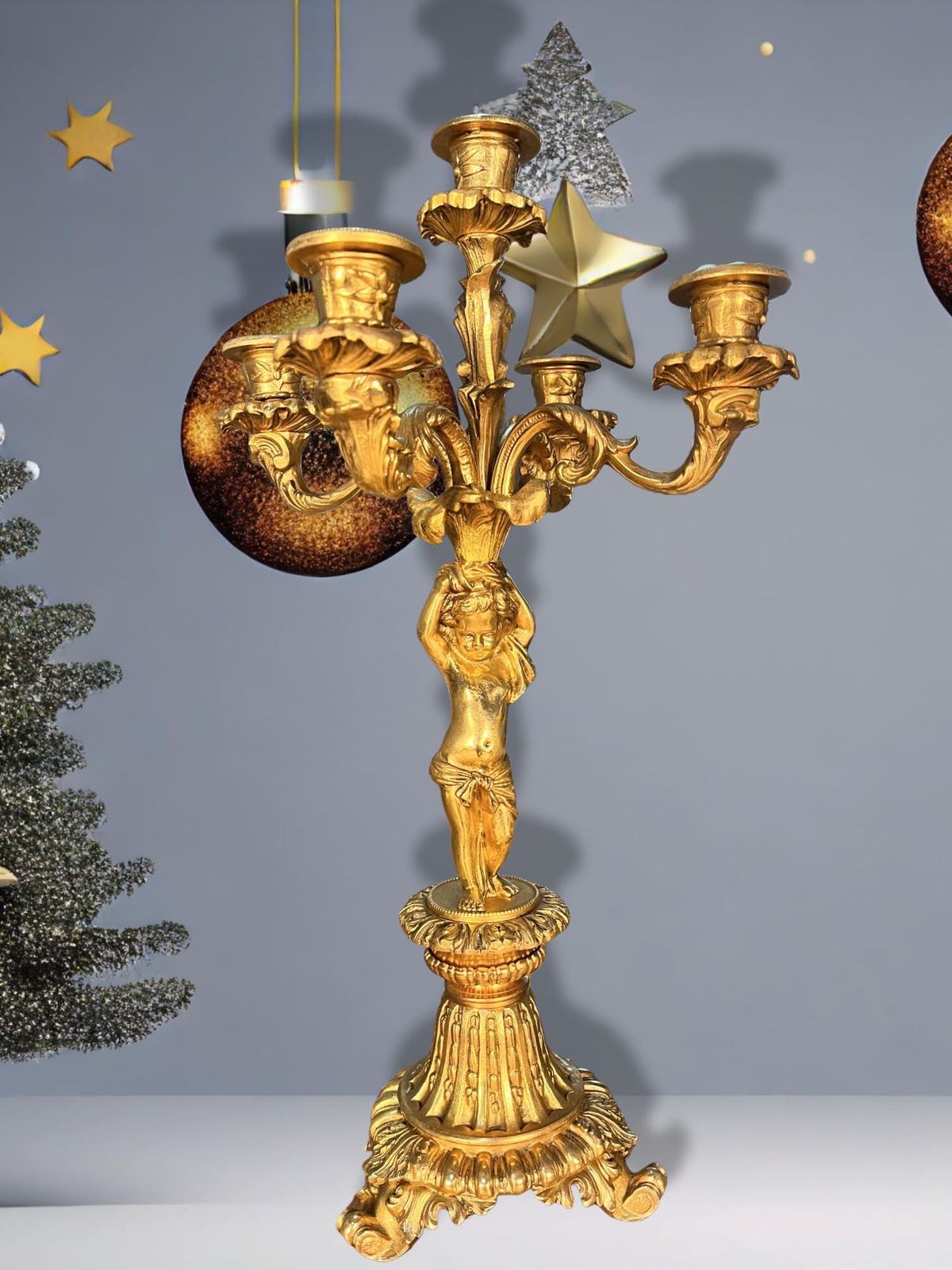 Bộ đồng hồ chân nến Pháp, cao 37cm – ảnh 6