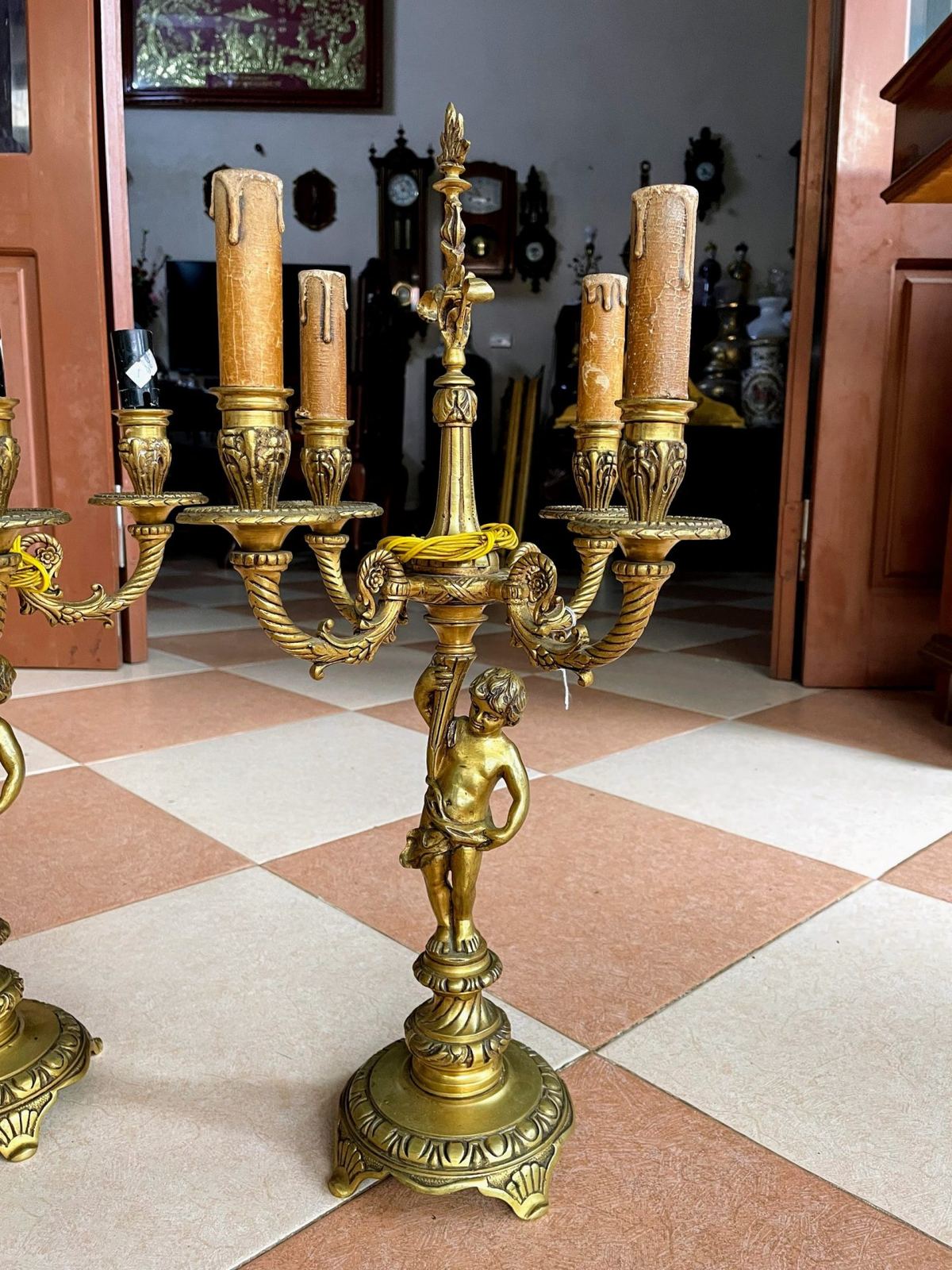 Cặp chân nến đồng đèn điện 4 ngọn Pháp – ảnh 2