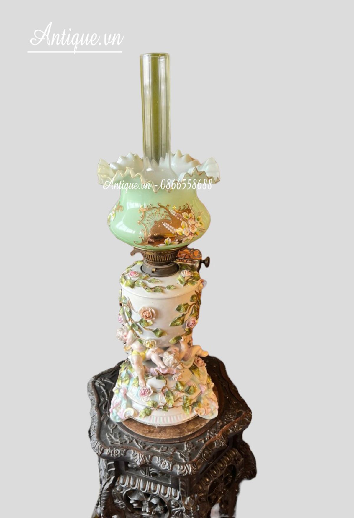 Đèn dầu sứ Pháp, cao 62cm – ảnh 1