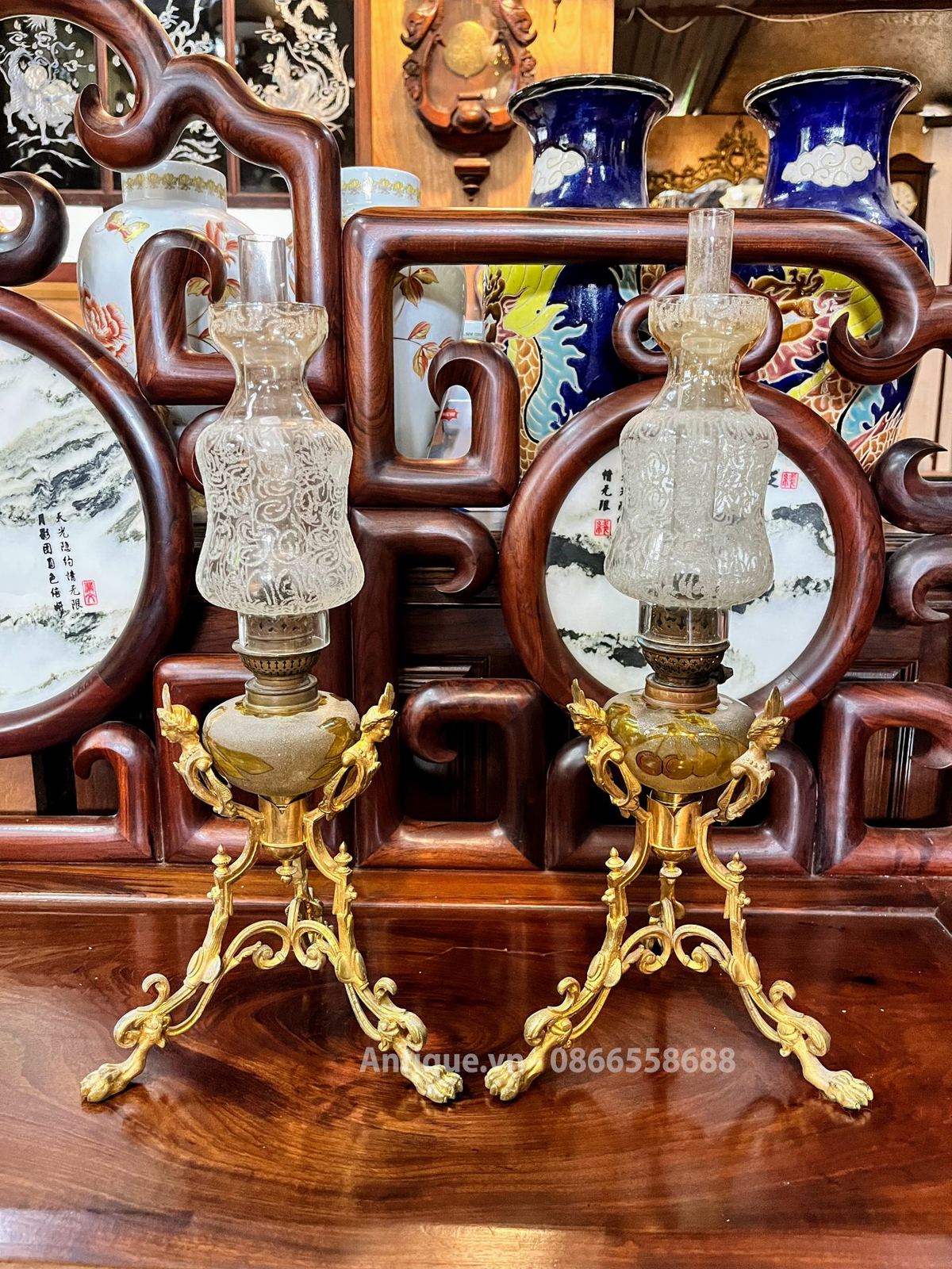 Cặp đèn dầu 3 chân Pháp – ảnh 1