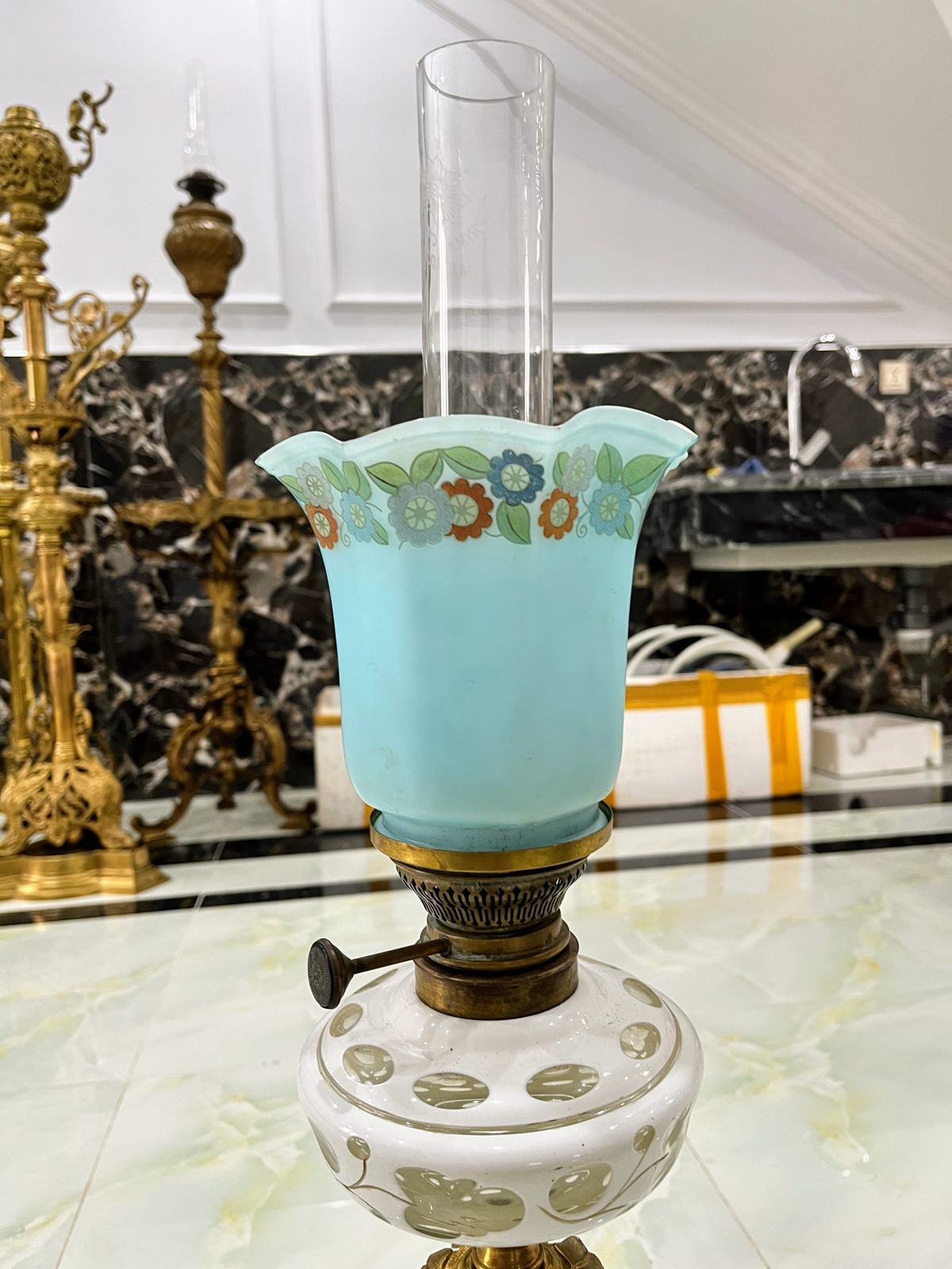 Đèn dầu pha lê Pháp, cao 75.5cm – ảnh 2