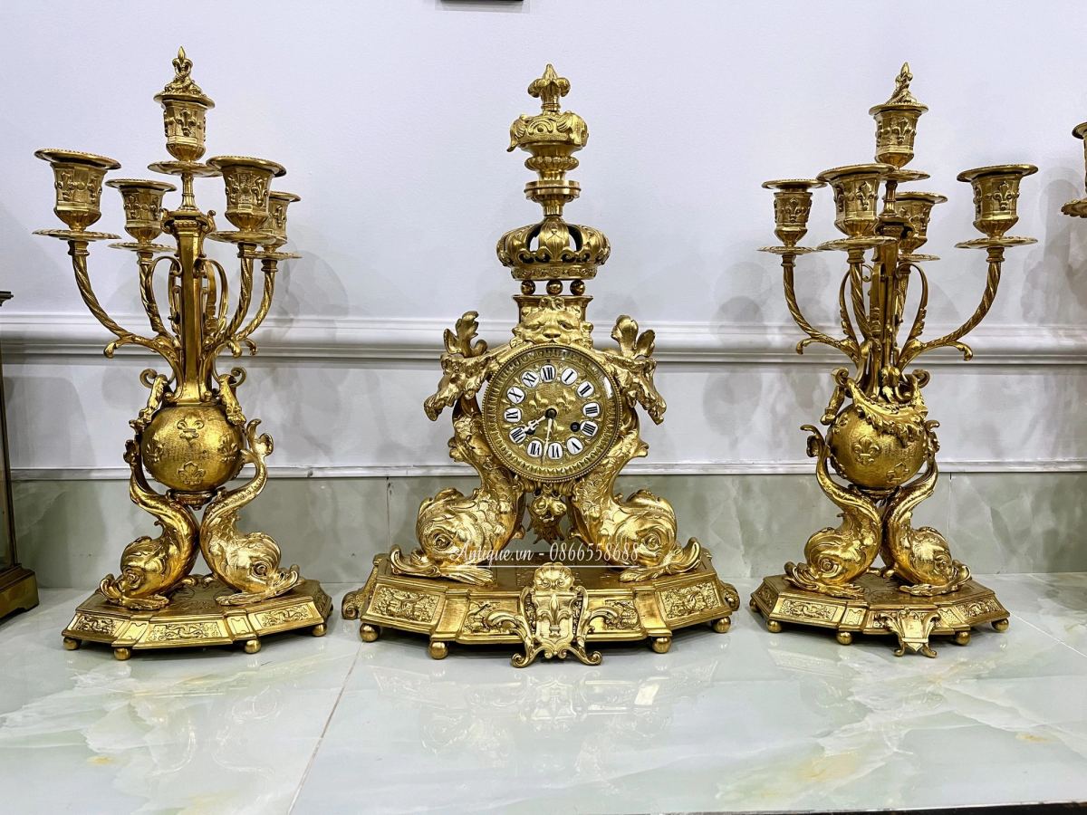 Bộ đồng hồ chân nến Pháp, cao 49cm – ảnh 1