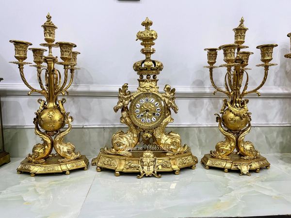 Bộ đồng hồ chân nến Pháp, cao 49cm – ảnh 1