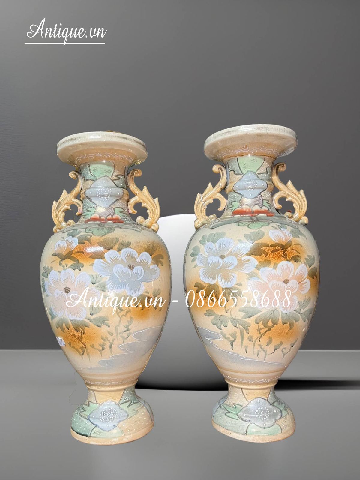 Cặp bình Satsuma Nhật Bản, cao 39cm – ảnh 2