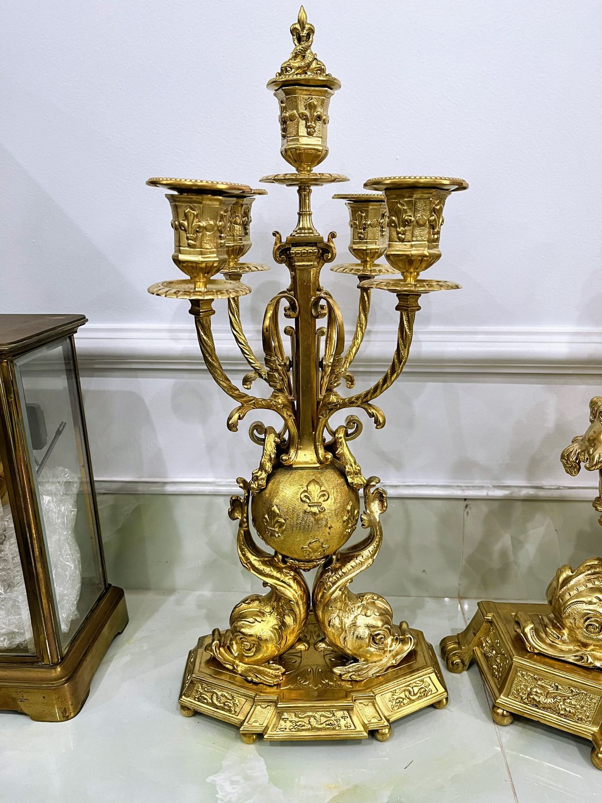 Bộ đồng hồ chân nến Pháp, cao 49cm – ảnh 7