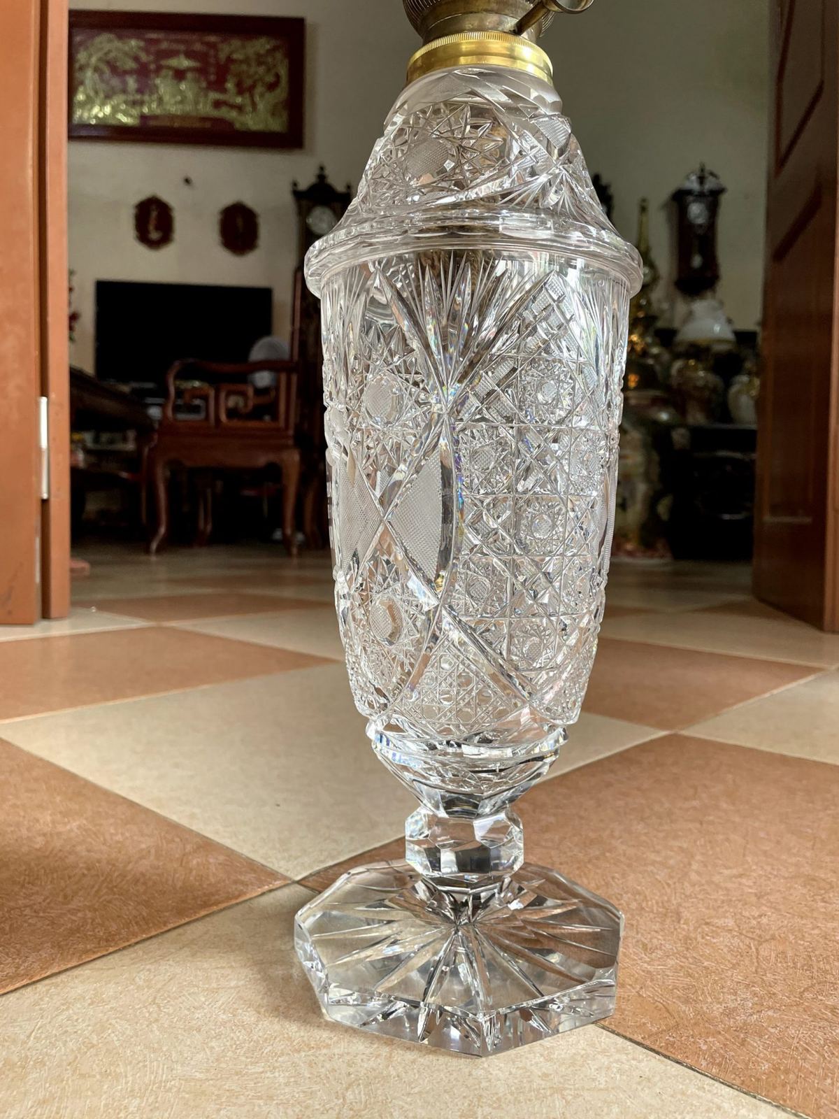 Đèn dầu pha lê Pháp, cao 66.5cm – ảnh 2