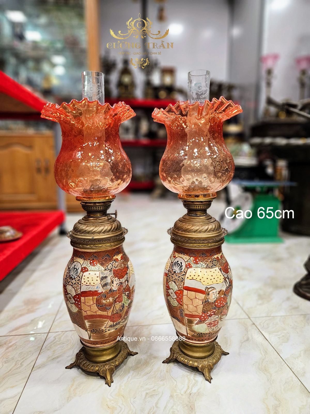 Cặp đèn dầu Pháp, cao 65cm – ảnh 1