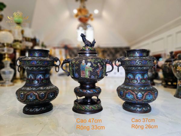 Bộ 3 món pháp lam, cao 47cm – ảnh 1