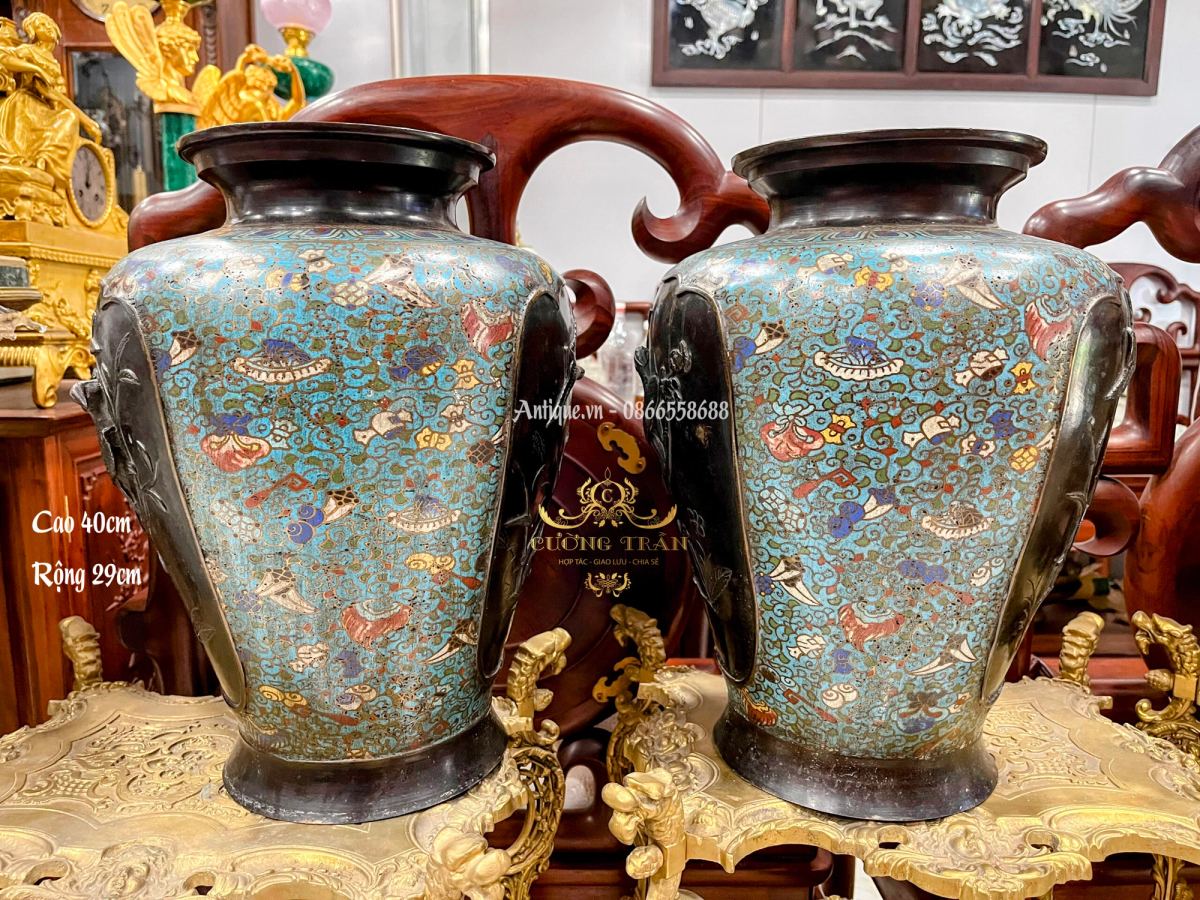 Cặp bình đồng pháp lam – ảnh 3