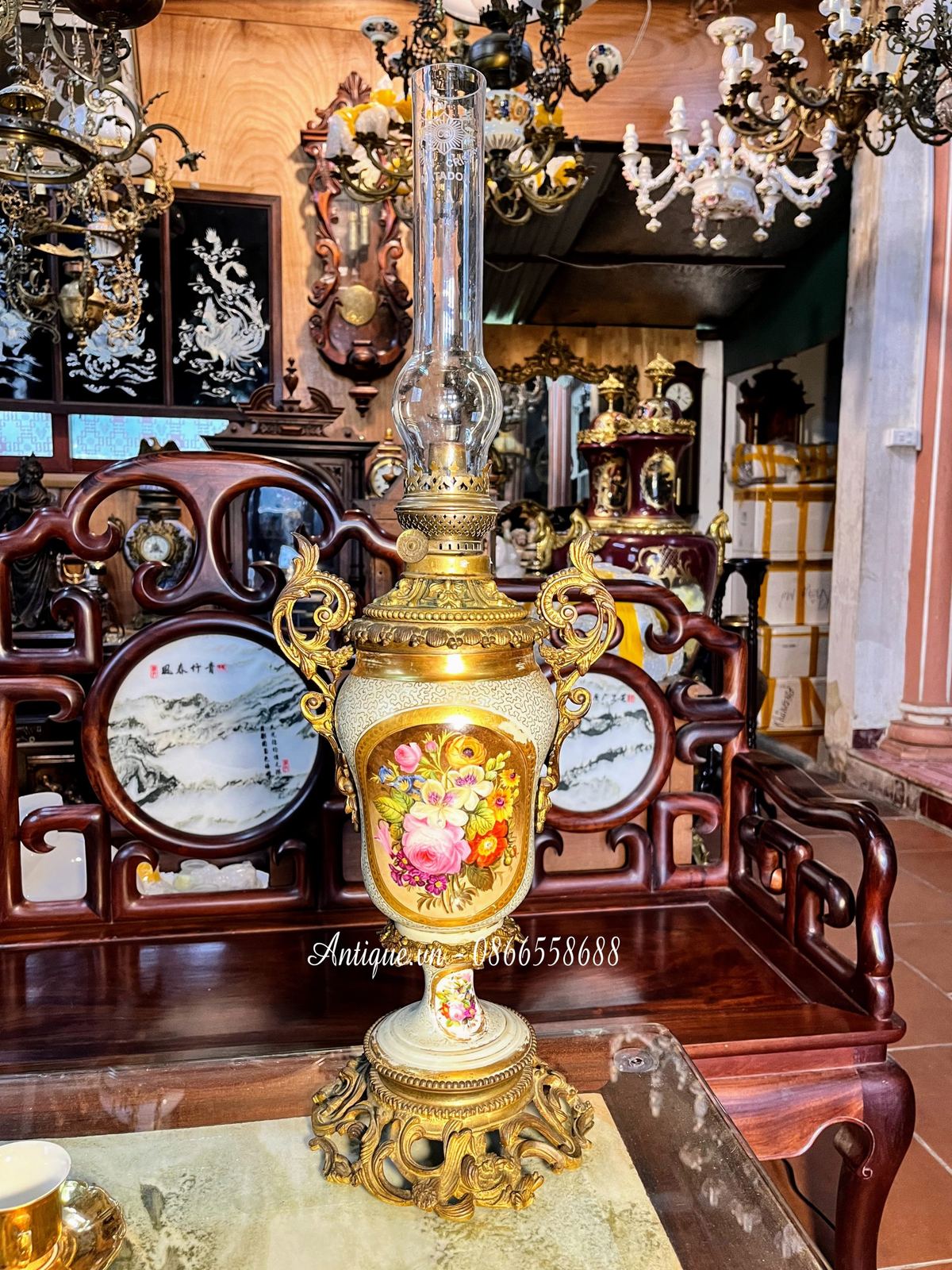 Đèn dầu sứ Pháp, cao 69cm – ảnh 2