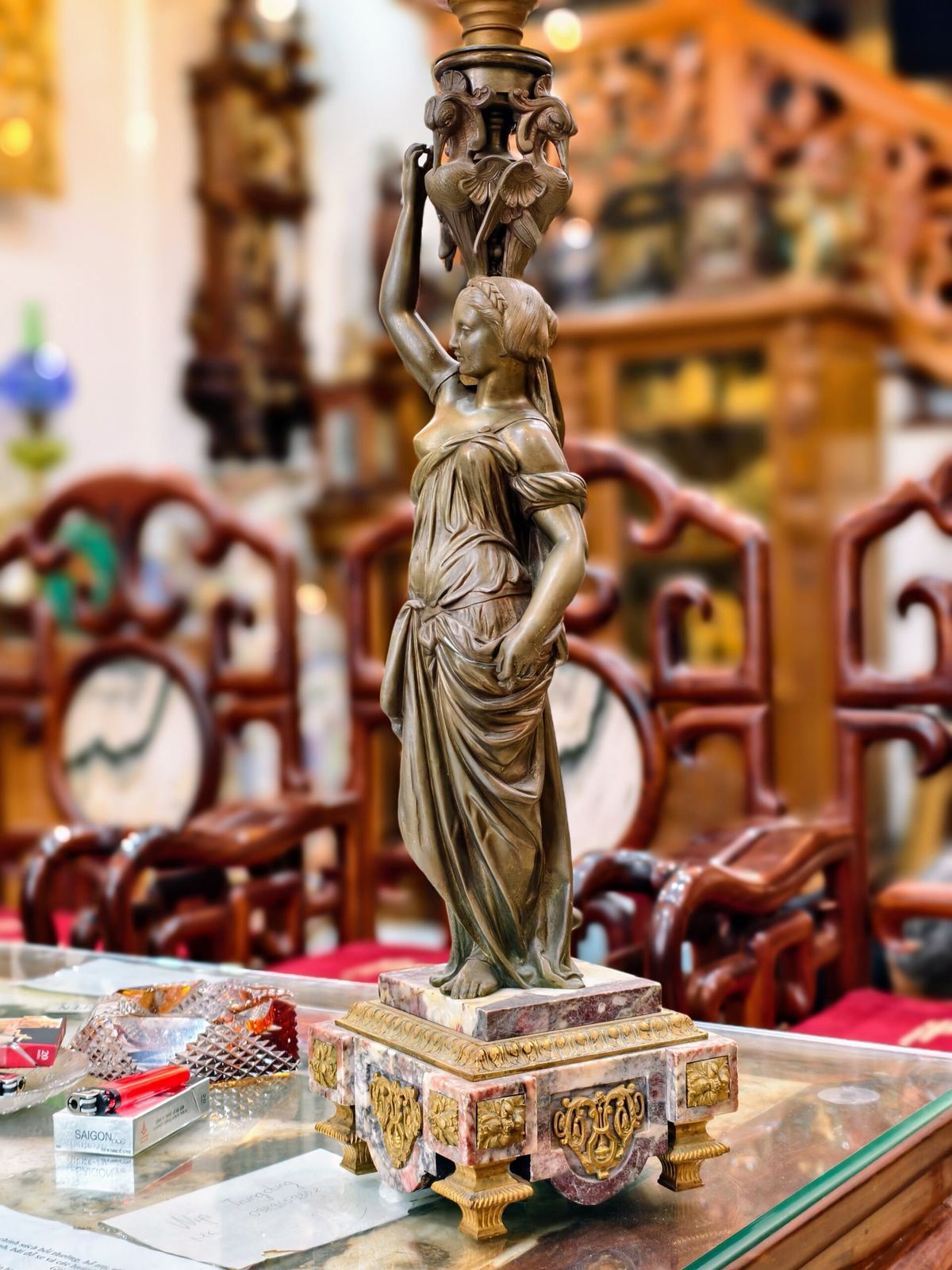 Đèn dầu tượng thiếu nữ Pháp – ảnh 5