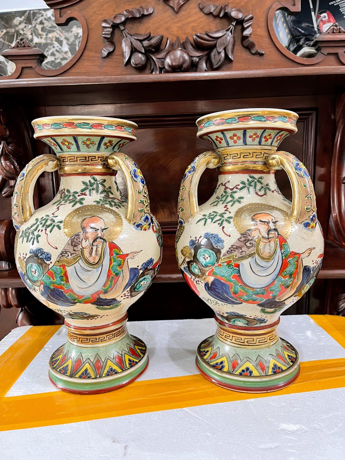 Cặp bình satsuma Nhật, cao 31cm – ảnh 2