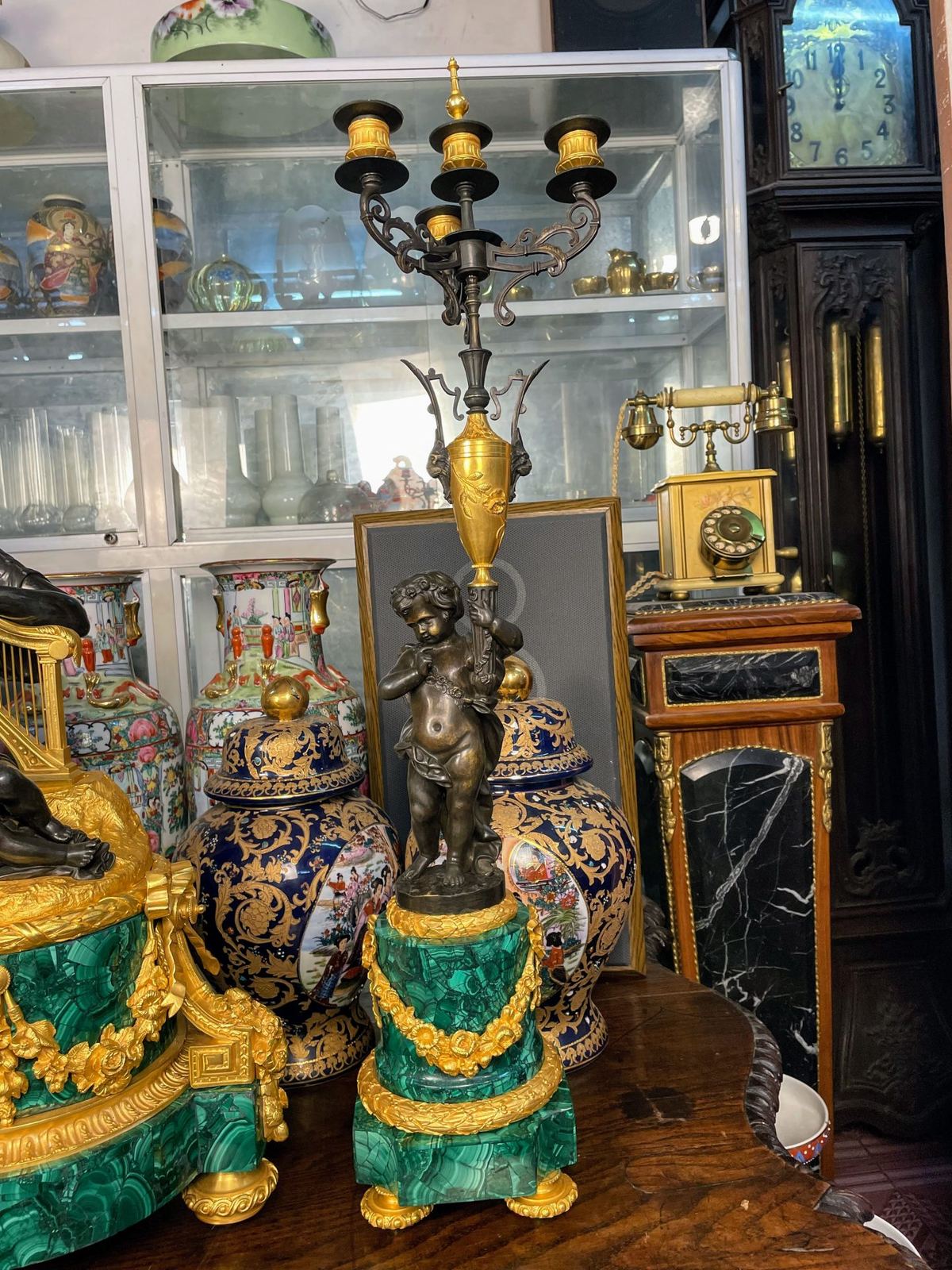 Bộ chân nến Malachit Pháp, cao 57cm – ảnh 5