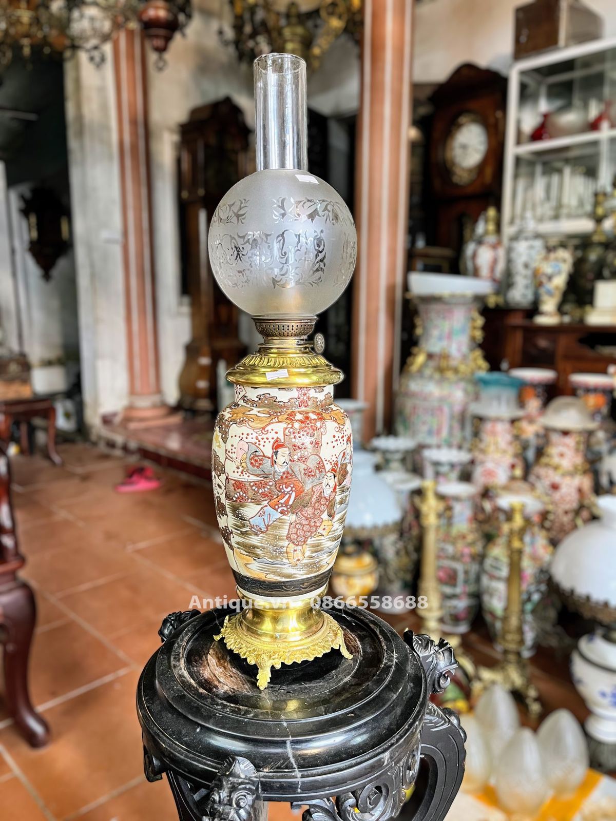 Đèn dầu để bàn Pháp, cao 61cm – ảnh 1