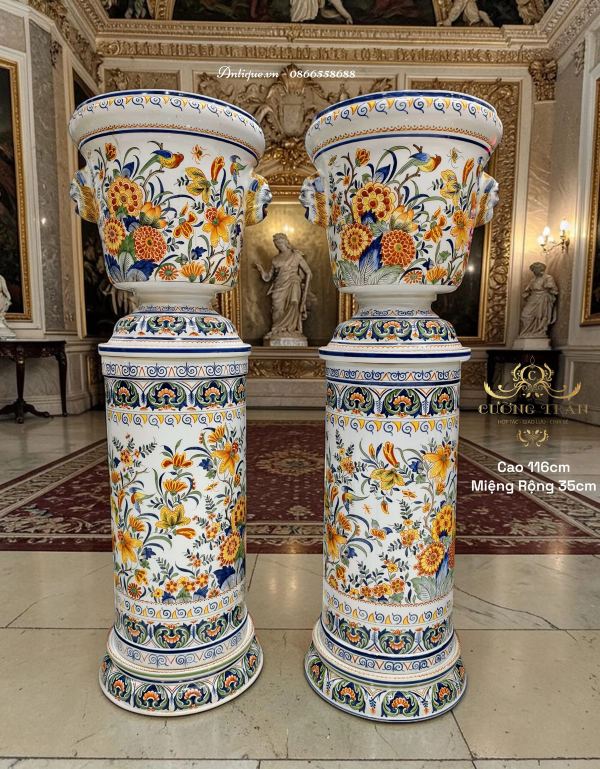 Cặp đôn chậu hoa gốm Faience – ảnh 1